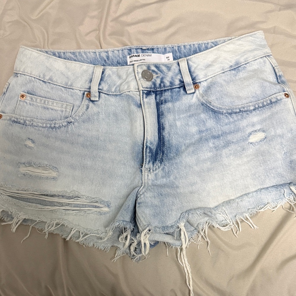 Garage Light Wash Distressed Jean Shorts